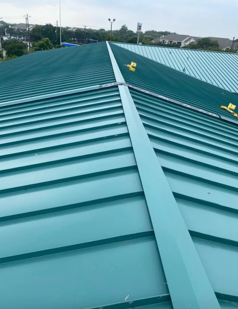 Green commercial metal roof ridge and valley for Metal Roof Repair in Cornelia